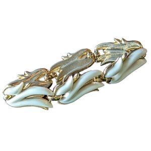 Monet Vintage Gold-Tone White Enamel Bracelet Size 7In
